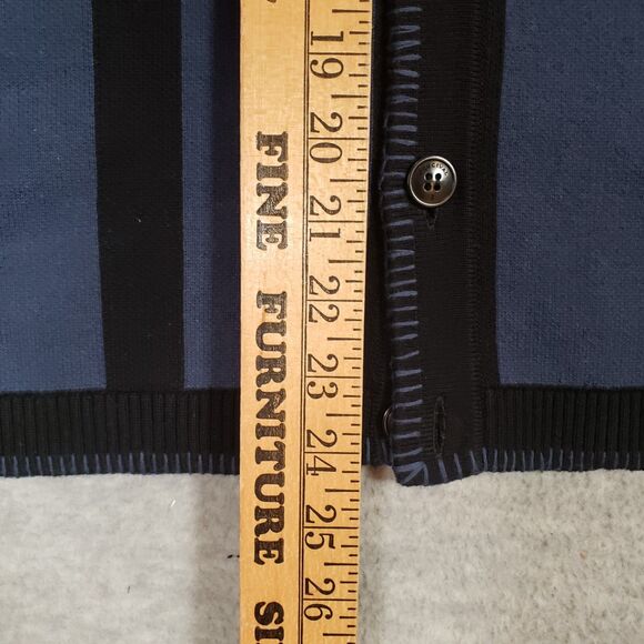 New! Percival Knitted Stripe Cuban Shirt Mens Medium Blue Black Camp Summer - Picture 5 of 6